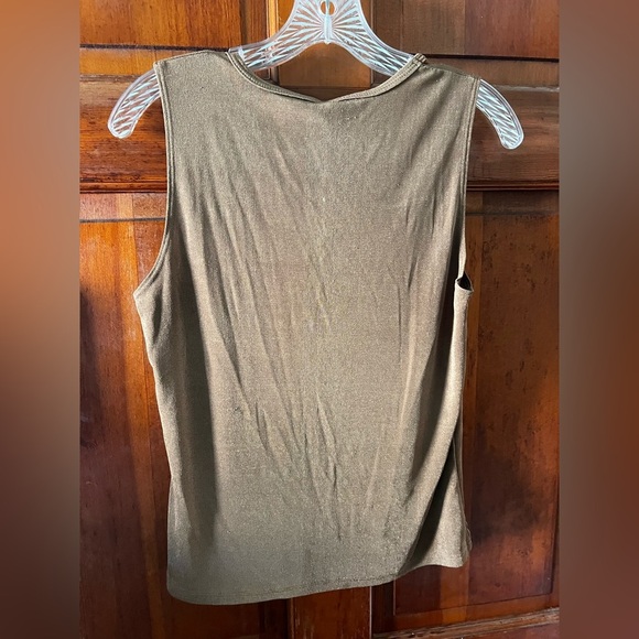 Susan Lawrence Sleeveless Top Women’s Large Brown Ruched V-Neck Stretchy Tank - Picture 3 of 5